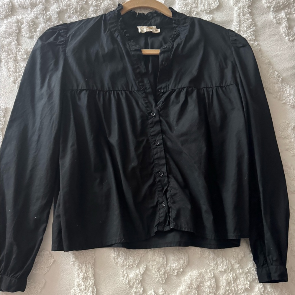 Nation Ltd Ladies Black Cotton Long Sleeve Shirt Top Button Front Size S